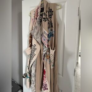 Johnny Was Cream Knit Embroidered Cardigan Vest